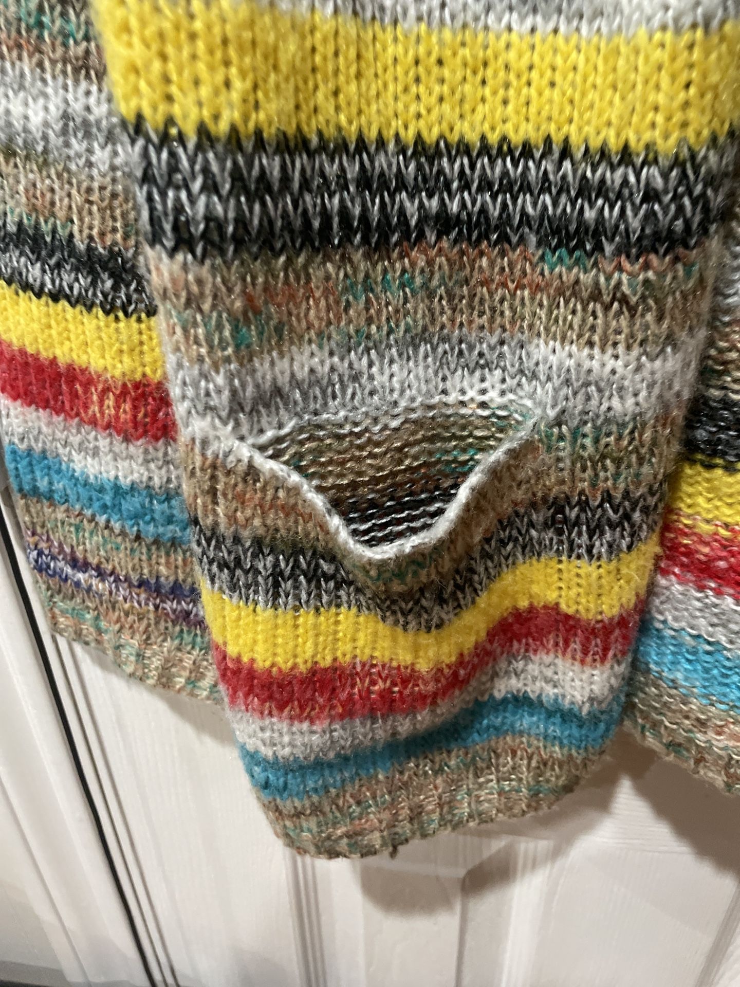 MISSLOOK Knit Open Cardigan Sweater Medium Bright Multicolor Striped Hippie