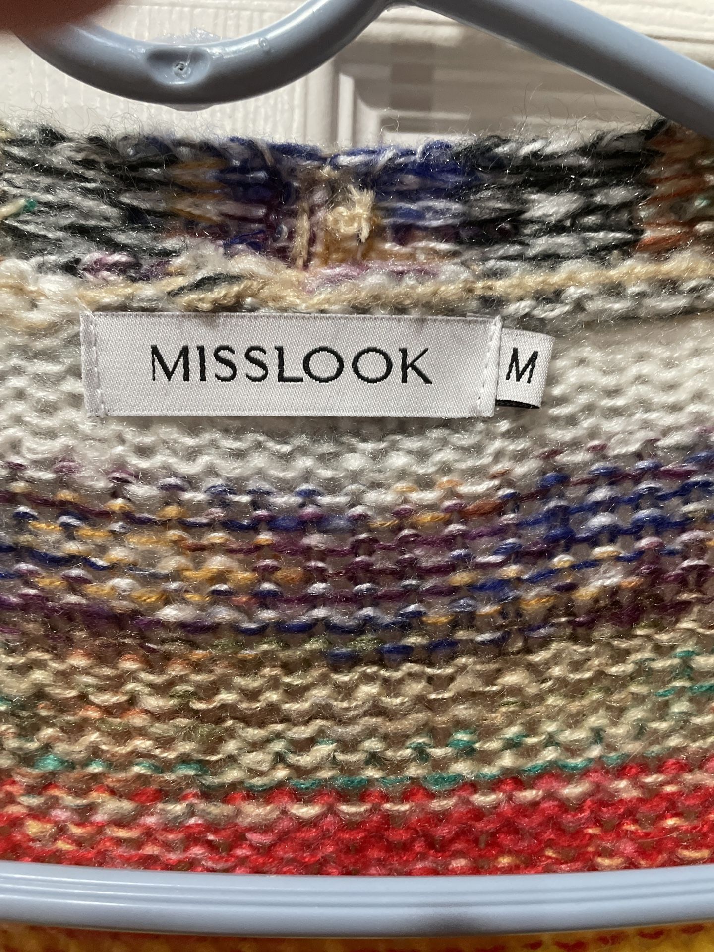 MISSLOOK Knit Open Cardigan Sweater Medium Bright Multicolor Striped Hippie