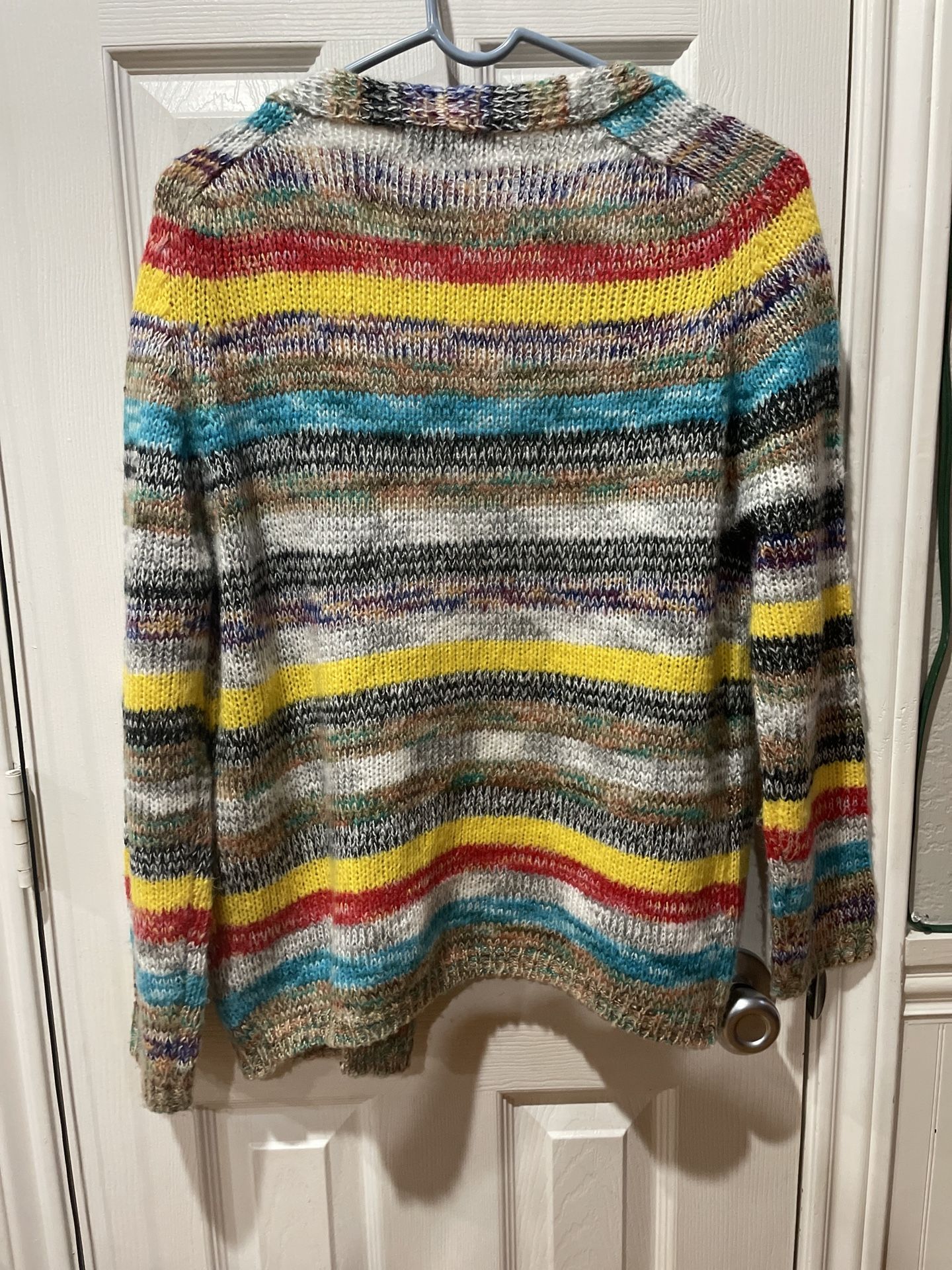 MISSLOOK Knit Open Cardigan Sweater Medium Bright Multicolor Striped Hippie