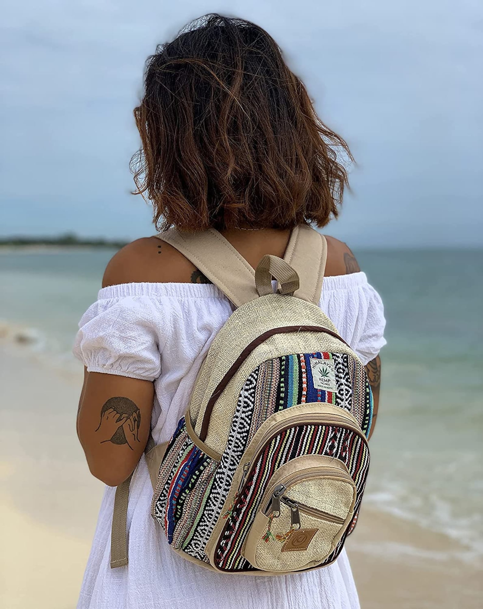 Small Lightweight Daypack Backpack Handmade Himalayan Hemp Travel, Hiking, Purse for Men, Women